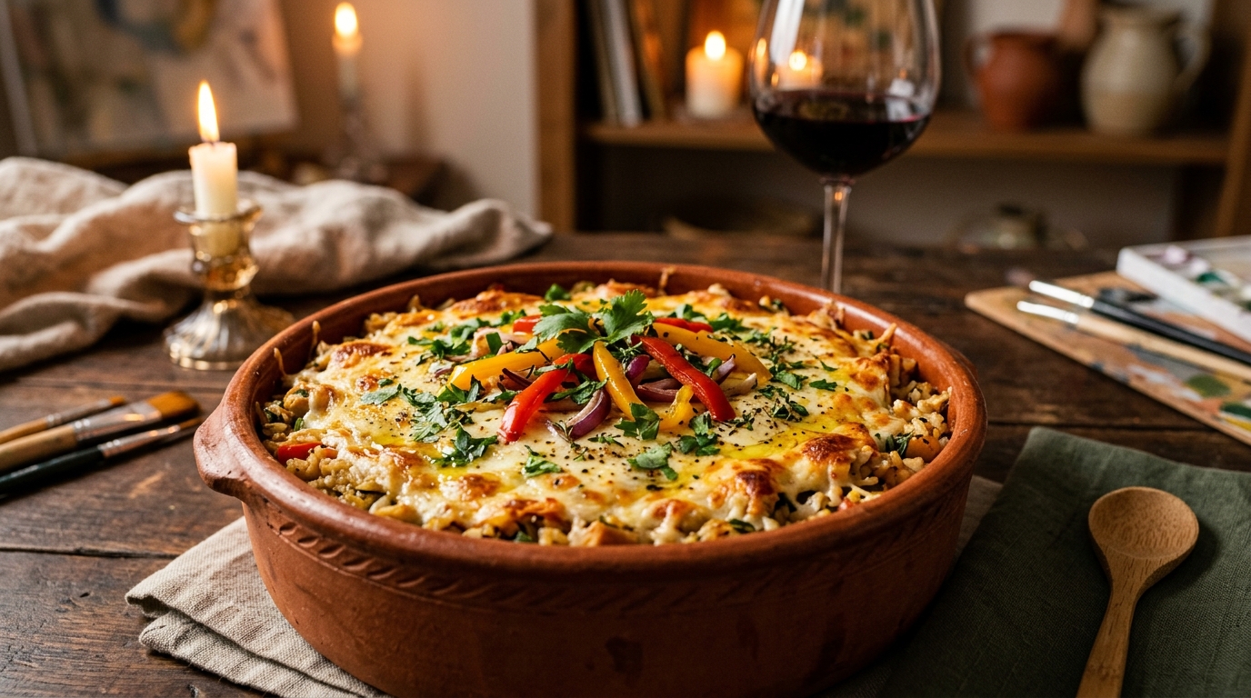 Ilustração sobre: Arroz de Forno: Transforme Sobras em uma Experiência Épica!