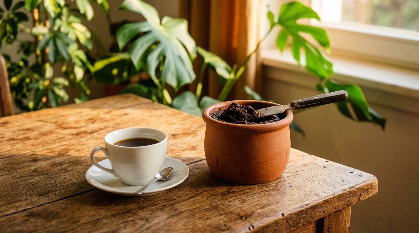 Ilustração sobre: Borra de Café: Alquimia ou Ilusão? Nutra suas Plantas Já!