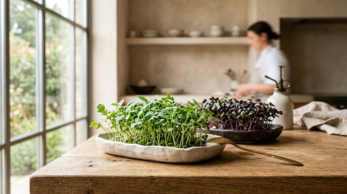 Ilustração sobre: Microgreens: Colha Superalimentos em 7 dias na Cozinha!